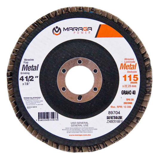 Disco Abrasivo Metal 4-1/2" Eje 7/8" Grano 40 Zirconio DAF457840-Z Maraga