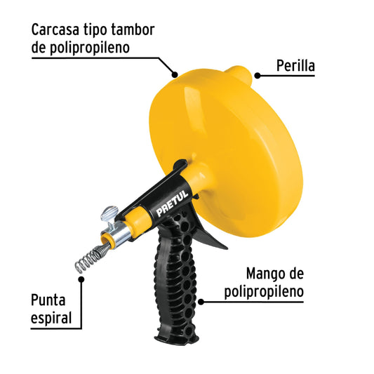 Destapacaños de 7.6 m manual con mango, pretul