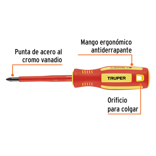 DP-3/16X3D Desarmador dieléctrico de cruz 3/16' x 3', Truper