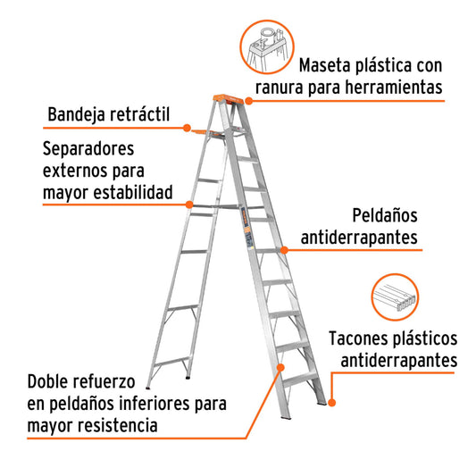 Escalera de tijera tipo II, 9 escalones, con bandeja (N)(1)