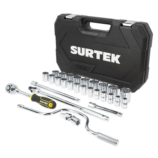 Juego de dados y accesorios cuadro de 1/2" métrico, 28 piezas Surtek