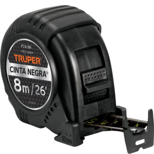 Flexómetro Contra Impactos Cinta Negra X-Ancha 27 Mm 8 M 11747 Truper