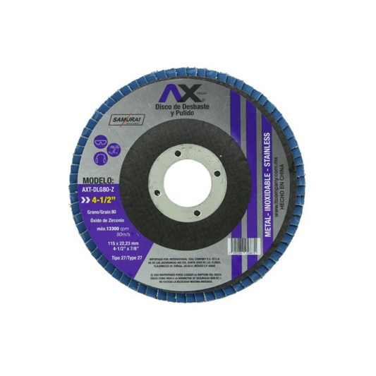 2096-Disco Laminado Para Desbaste Y Pulido De Oxido De Zirconio De Grano 80 4 1/2" (200Pzs) AXT-DLG80-Z ITC