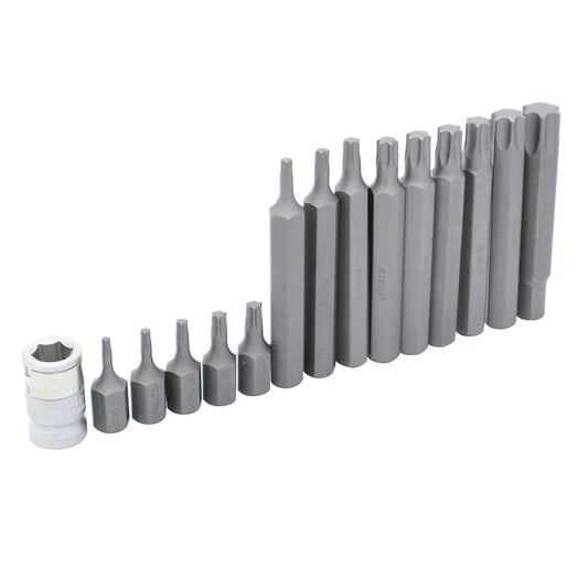Juego de puntas torx cortas y largas hexágono de 3/8" con adaptador, 15 piezas en blíster Urrea