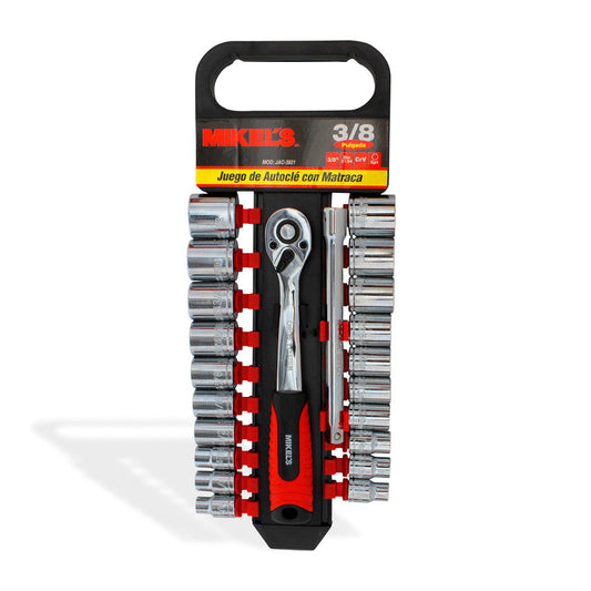 Juego de dados con matraca 3/8” (22 pzas) Modelo: JAC-3821 Marca MIKELS