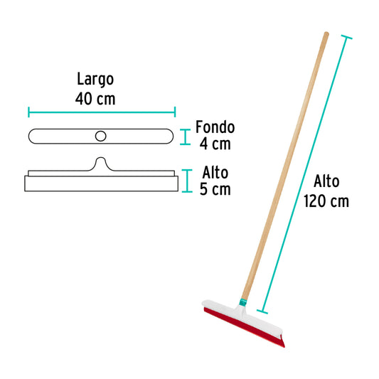 Jalador con base de plástico de 40 cm, con bastón de madera