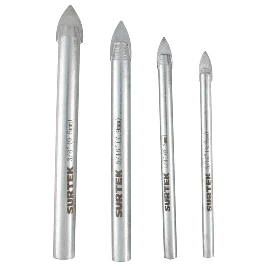 Juego de brocas para vidrios y azulejos de acero con cabeza de carburo de tungsteno, 4 pz Surtek