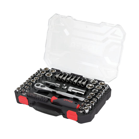 Juego de dados y accesorios cuadro de 1/4" y 3/8" combinado, 63 piezas Urrea