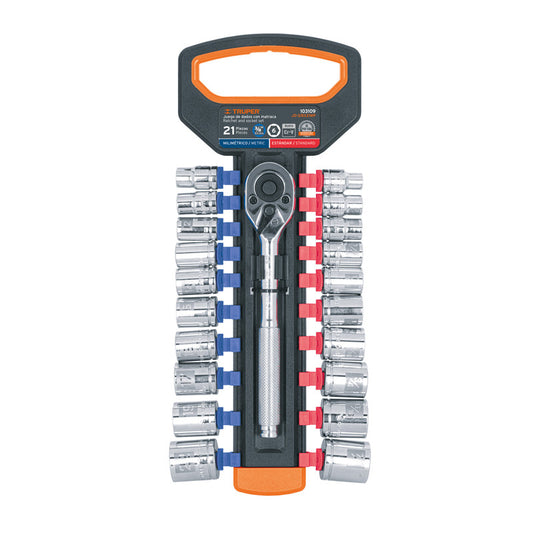 3174-Juego De Dados Mm Y Std Con Matraca Cuadro 3/8' 103109 Truper