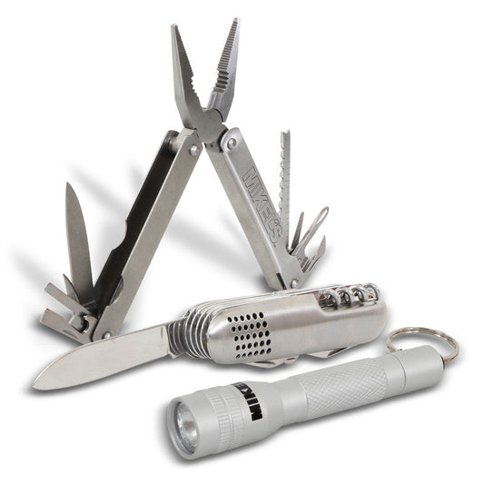 Multiherramientas kit multiusos navaja con lámpara (3 en 1 ) Modelo: KMNL-3 Marca MIKELS