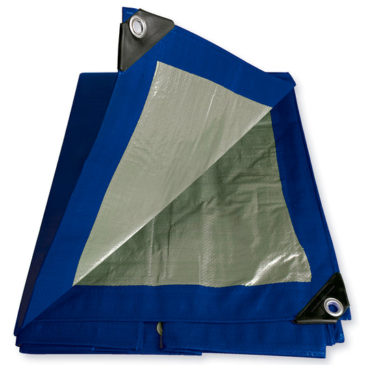 Lona de polietileno color azul con fondo plata, 1.82 x 2.43 m Foy