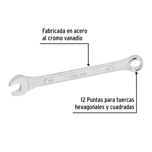 Llave combinada 10 mm x 140 mm de largo, pretul