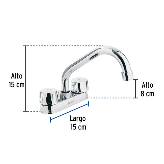 Mezcladora 4' para lavabo, tubular, cartucho cerámico
