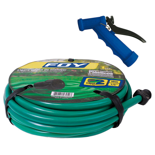 Manguera para jardín lisa con pistola para riego 2 capas 1/2", 10 m Foy
