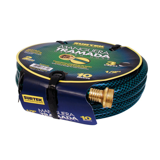 Manguera para jardín tramada verde con conector metálico 3/4", 25 m Surtek