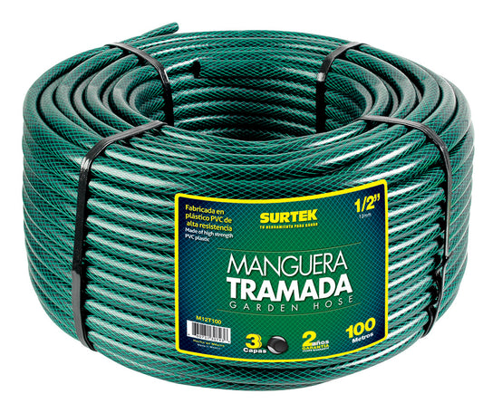 Manguera para jardín tramada verde en rollo 5/8", 100 m Surtek