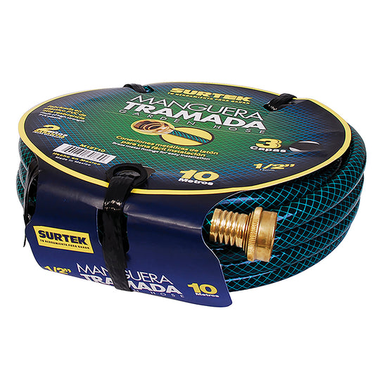 Manguera para jardín tramada verde con conector metálico 5/8", 20 m Surtek