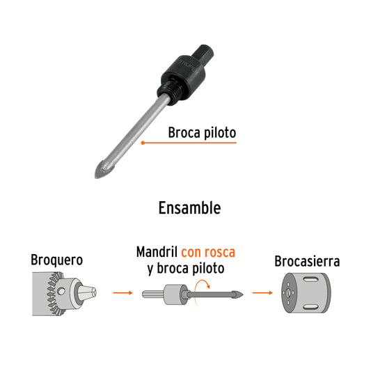 Mandril para brocasierra diamante con rosca 3/8", truper