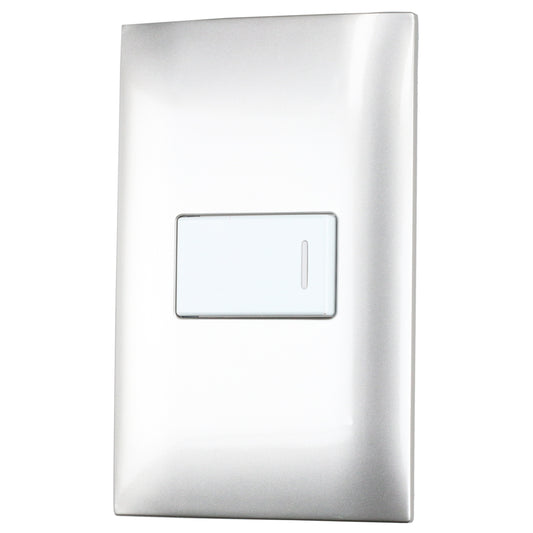 Placa 1 Interruptor 1/3, línea Americana, color plata Surtek