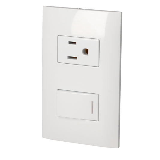 Placa 1 Switch 1 contacto 1/3, línea Americana, color blanco Surtek