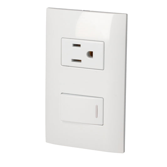 Placa 1 Switch 1 contacto 1/3, línea Americana, color plata Surtek
