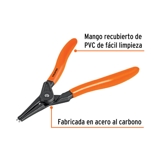 Pinza punta recta 7" para abrir anillos, mango de pvc