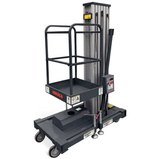 Plataforma elevadora semi eléctrica DC (12 V, 6 mts) Modelo: PEE-6 Marca MIKELS