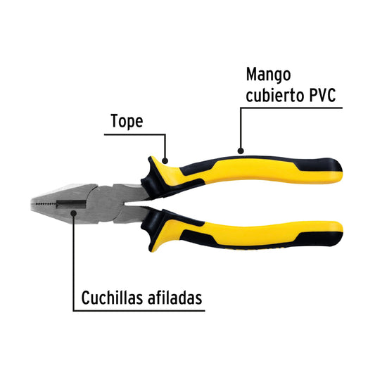 Pinza para electricista 8" mango comfort grip, pretul