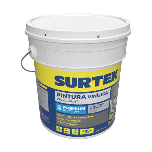 Cubeta de pintura vinílica premium 19 Lt color azul Surtek
