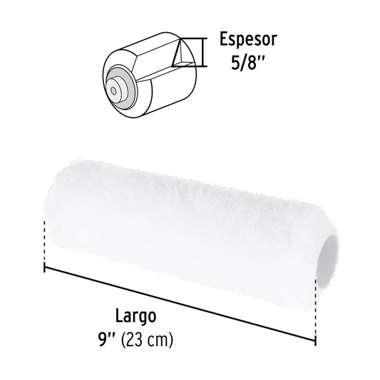 Felpa para rodillo, 9x5/8",superficies poco rugosas, pretul
