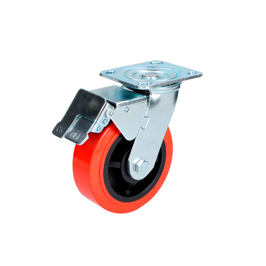 Rodaja De Poliuretano Rojo Giratoria Con Freno 6" Surtek DS