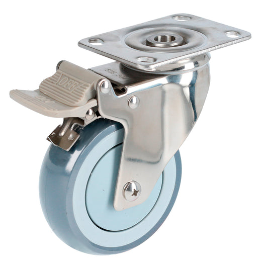 Rodaja De Tpr Gris Con Herrajes De Acero Inoxidable Giratoria Con Freno 4" Surtek DS