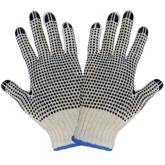 Standard Cotton/Polyester String Knit Gloves with PVC Dots on Both Sides