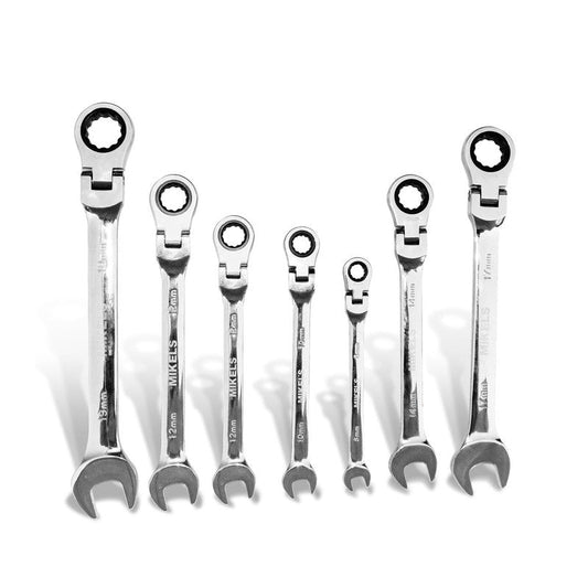 Set de llaves combinadas con matraca cabeza flexible (7 pzas) Modelo: SLCMF-7 Marca MIKELS