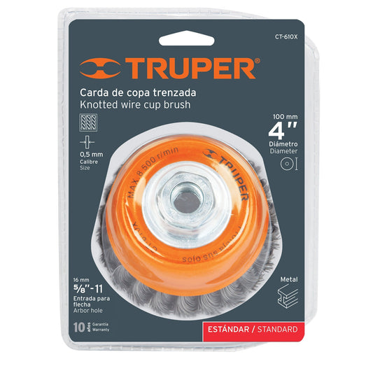 1944-Carda Copa 4' Alambre Trenzado Grueso Eje 5/8'-11 17531 Truper