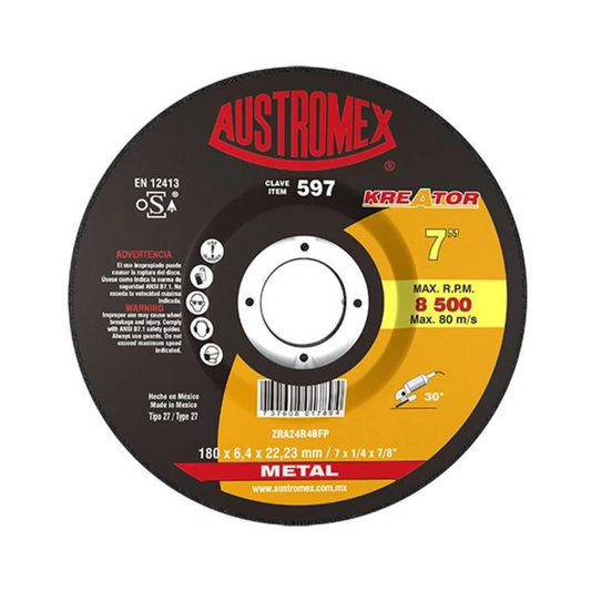 2042-Disco Abrasivo Para Corte De Acero Al Carbón De 180 X 1.5 X 22.23 Mm 879 Austromex