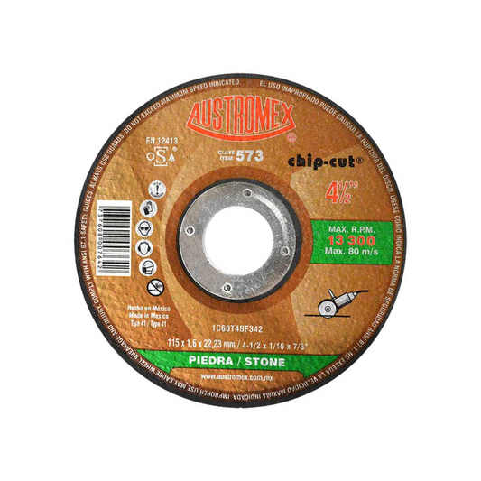2102-Disco Abrasivo De 115 X 1.6 X 22.23 Mm Para Corte De Piedra Concreto Ladrillo Refractario Y Materiales De Construcción 573 Austromex