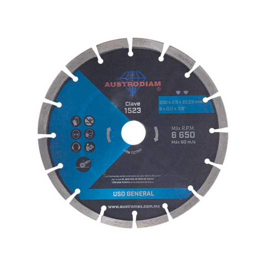 2000-Disco De Diamante De 230 X 2.8 X 22.23 Mm Para Corte De Materiales De Construcción 1523 Austromex