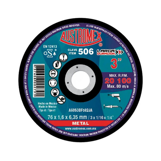 2174-Disco Abrasivo Para Corte De Metal De 76 X 1.6 X 6.35 Mm 506 Austromex