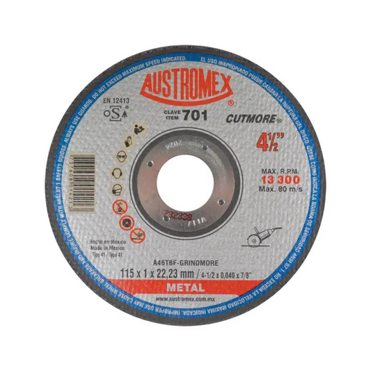2029-Disco Abrasivo Para Corte Rápido De Acero Con Un Mínimo De Rebaba De 115 X 1 X 22.23 Mm 701 Austromex