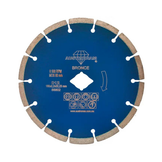 1991-Disco De Diamante De 180 X 2.2 X 22.23 Mm Para Corte De Materiales De Construcción En General Como Concreto Ladrillo Mármol Y Otras Piedras Naturales Excepto Granito Y Cantera 812 Austromex