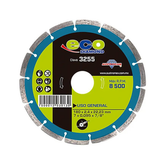 1995-Disco De Diamante De 180 X 2.4 X 22.23 Mm Para Corte De Materiales De Construcción En General 3255 Austromex