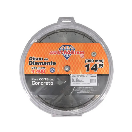 1905-Disco De Diamante De 350 X 3.2 X 25.4 Mm Para Corte De Concreto Curado O Reforzado 830 Austromex