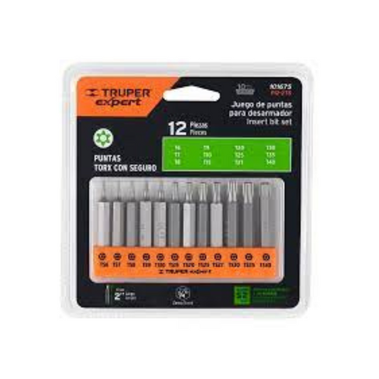 3730-Juego De 12 Puntas Torx Combinadas C/Seguro Largo 2' Expert 101675 Truper