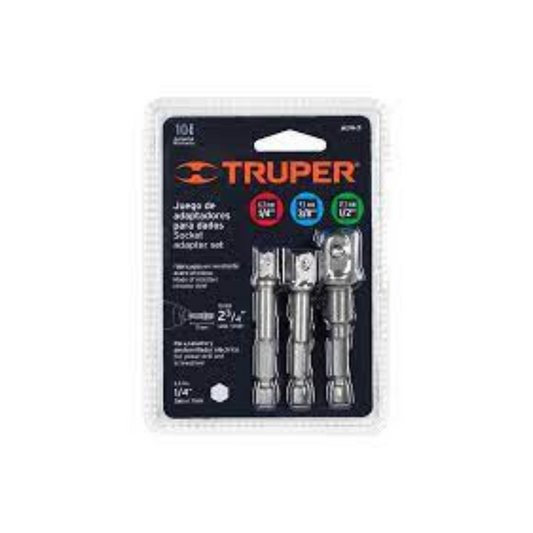 Juego De 3 Adaptadores Para Dados De 1/4' 3/8' Y 1/2' 10752 Truper