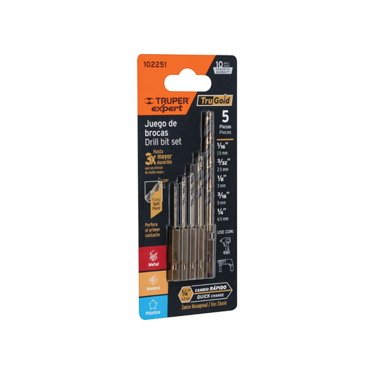 Juego De 5 Brocas Hss Para Metal Zanco Cambio Rápido 102251 Truper