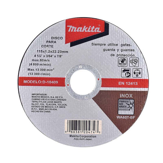 2052-Disco De Corte Acero Inoxidable 4-1/2 X 1 D18409 Makita